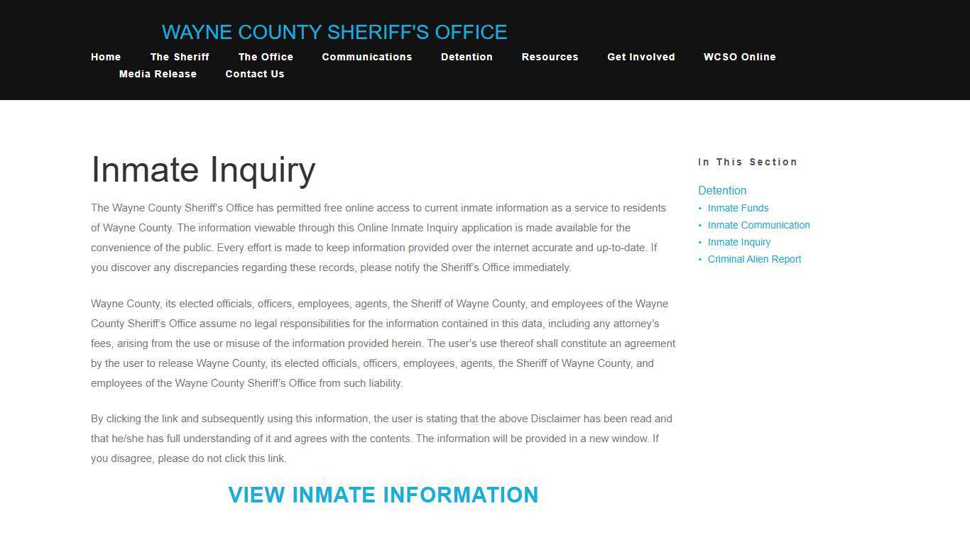 Inmate Inquiry - Wayne County Sheriff's Offce
